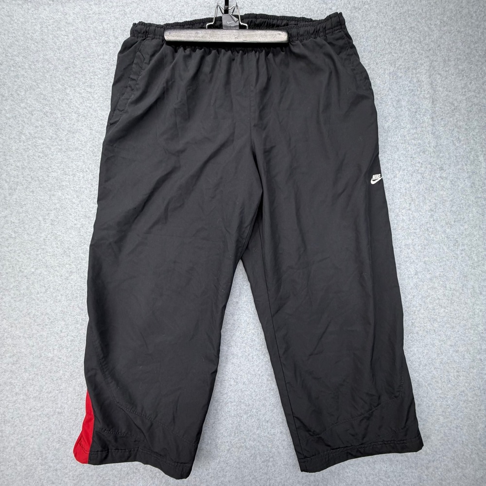 Nike‎ Mens Track Pants Large Black Red Ankle Zip Windbreaker Relaxed Activewear